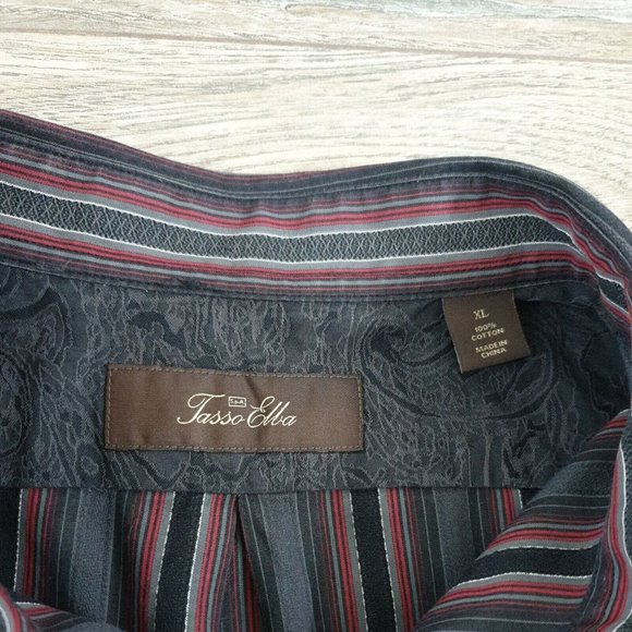 Tasso Elba Mens XL Long Sleeve Shirt Office Business Dress Designer Maroon Black - Picture 5 of 10
